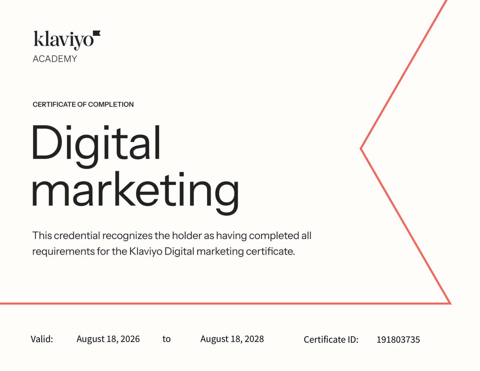 Klaviyo Academy Digital Marketing certificate